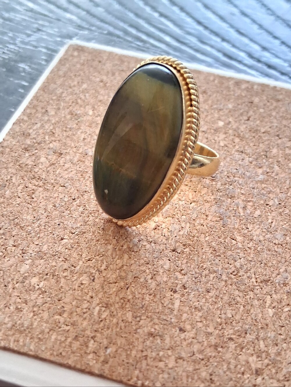 Gold-Tone Oval Tiger's Eye Statement Ring